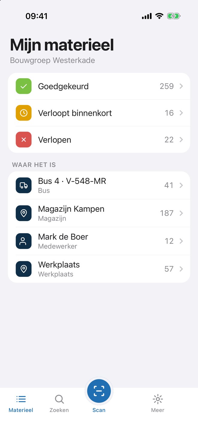 Mijn materieel: de klant ziet zijn eigen gereedschap